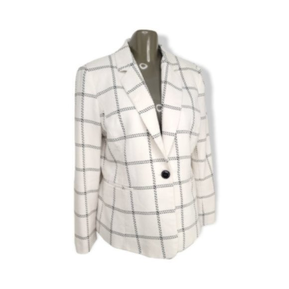 Women's White & Black Long Sleeve Collared Button Down Blazer Top Size One - Picture 1 of 5